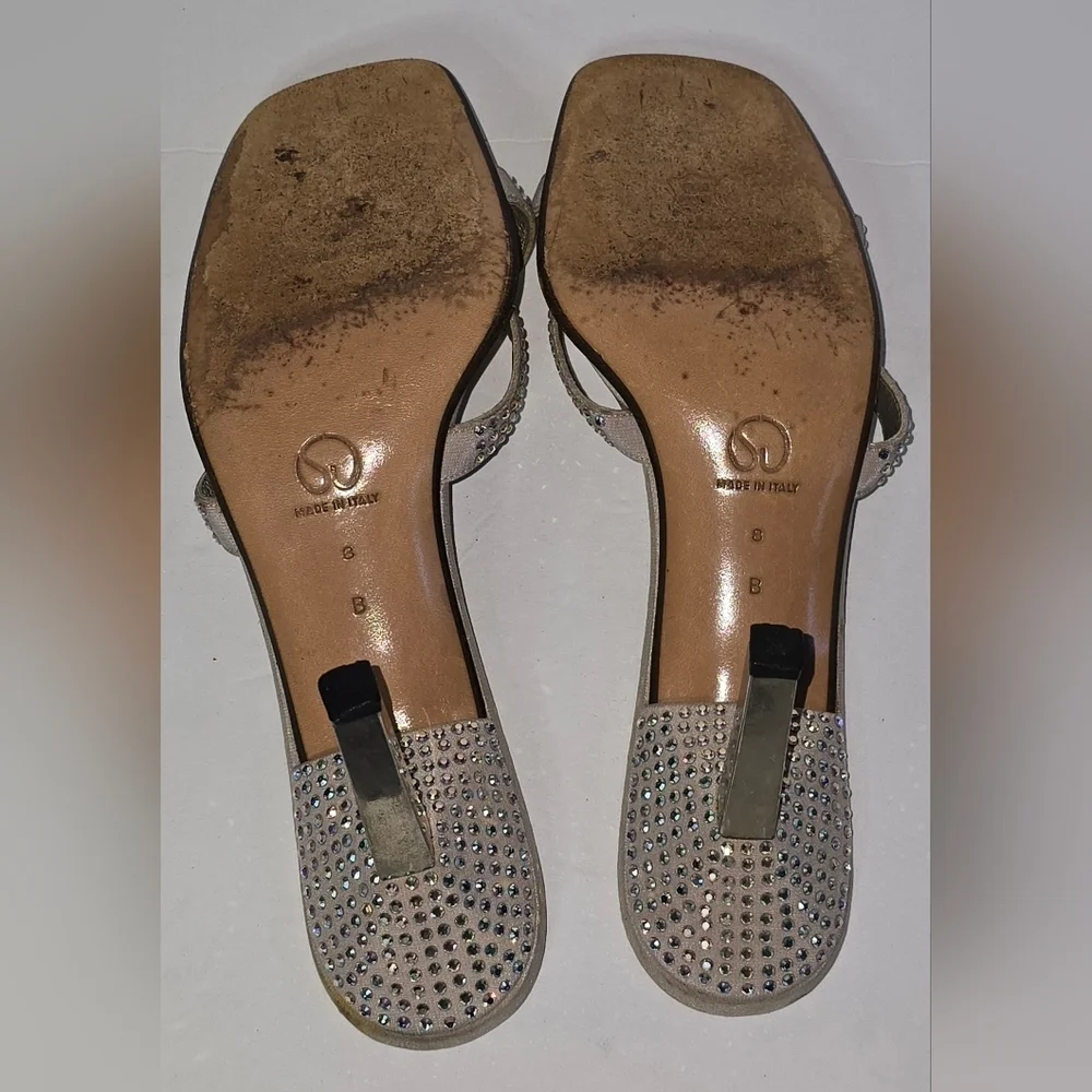 St John Women's Silver Satin Heels  w/Rhinestone Sandals Size 8